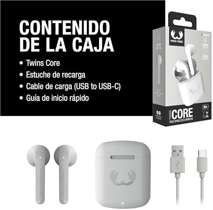 Twins Core, Auriculares Bluetooth Intrauditivos Inalámbricos True Wireless, con Asistente de Voz, Control Táctil y Micrófono Integrado, 30h de reproducción (Ice Grey)