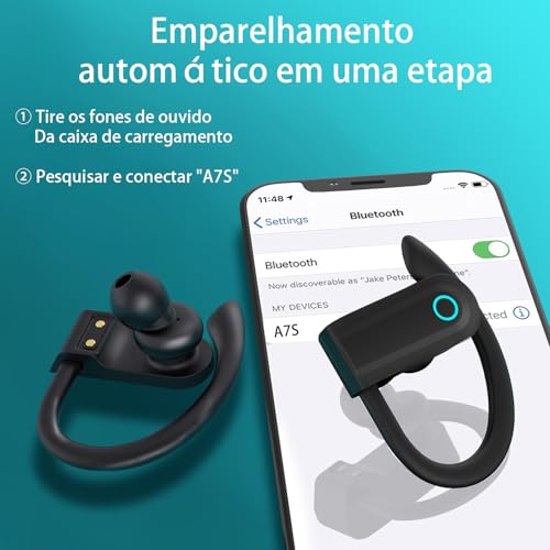 Fone de Ouvido com bateria de longa duração, Bluetooth Esportivo, Gancho de Orelha, com Microfone, Display Digital, Estojo de Carregamento, Preto