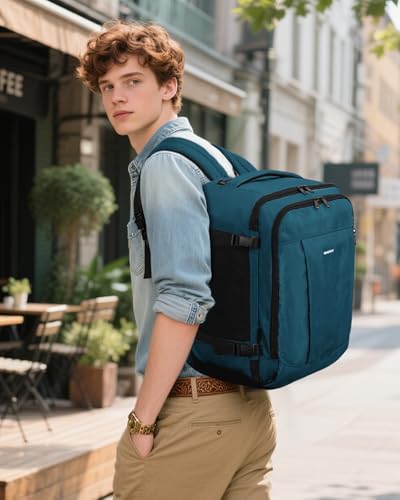 ECOHUB Ryanair Travel Backpack 40 x 30 x 20 cm, 13 Pockets Hand Luggage Under the Seat Handle Eco Friendly Airplane Bag in Recycled PET 24 Litres, Patented (Blue Green)