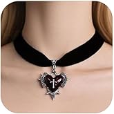 Gothic Heart Necklace for Women Black Red Heart Cross Pendant Necklace Vintage Velvet Choker with Thorns Halloween Jewelry Accessories
