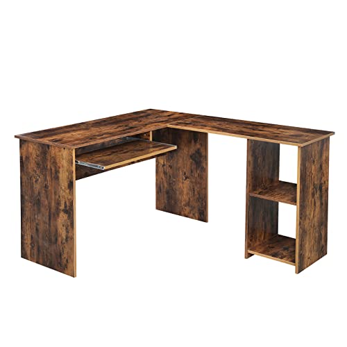 VASAGLE VSG-LCD810X01 Large L-Shaped Desktop Stand, Corner Table with 2 Shelves, 55.1''L x 47.2''W x 29.5''H, Rustic Brown