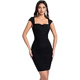 Prettible Women's Cap Sleeve Bodycon Mini Dress Square Neck Cocktail Party Short Dress