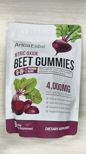 Beet Root Gummies for Blood Pressure, Nitric Oxide Booster, Heart Health, Energy Level Suport | with CoQ10 & 20:1 Beet Root Extract, Grapeseed Extract, Vitamin B12/C, Sugar-Free | 90 Chews
