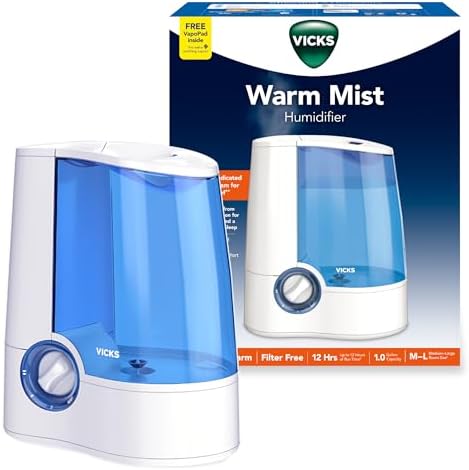 Vicks Warm Mist Humidifier - Air Humidifier for Bedroom, Home & Large Room, Baby, Kids and Adults Soothing Steam Vaporizer for Cough, Congestion, Allergies & Dry Air, VapoSteam Compatible