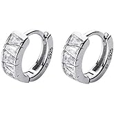 Cubic Zirconia Small Hoop Earrings Ear Cuff for Cartilage Pierced Women Huggie Tiny Hoops (8mm)