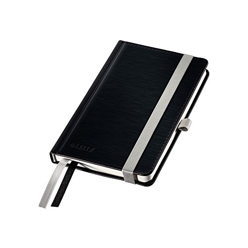 Leitz A6 Hard Cover Notebook, Satin Black (80 Sheets Squared Paper, with 2 Bookmarks, 100 gsm Ivory Paper, Style Range)