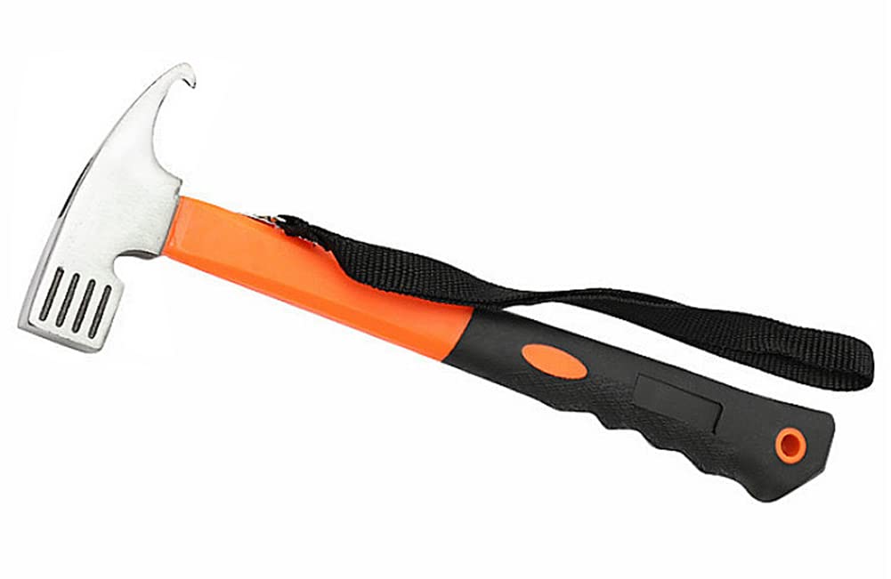Camping Hammer Heavy Duty with Tent Stake Remover,12" high Carbon Steel Tent Hammer- Rubber Covered Handle Tent Mallet with Holding Strap