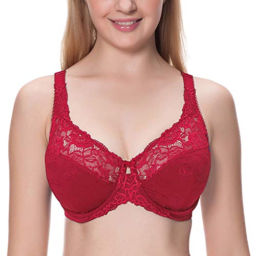 DELIMIRA Women's Beauty Lace Non Padded Minimizer Full Figure Underwire Bra