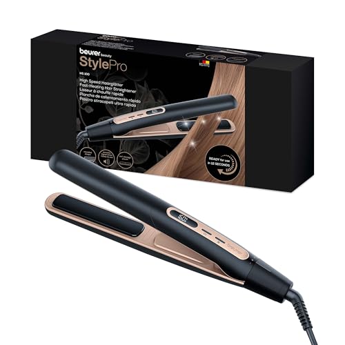 Beurer HS 100 Haarglätter mit Schnellaufheizung in 12 Sekunden, Glätteisen mit Keramik-Beschichtung, Ionenfunktion für glänzendes Haar, abgerundete Kanten für Locken Styles