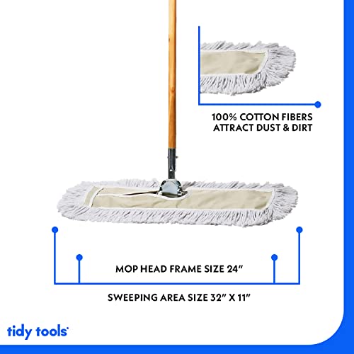 Tidy Tools Commercial Dust Mop & Floor Sweeper, 24 In. Dust Mop For Hardwood Floors, Cotton