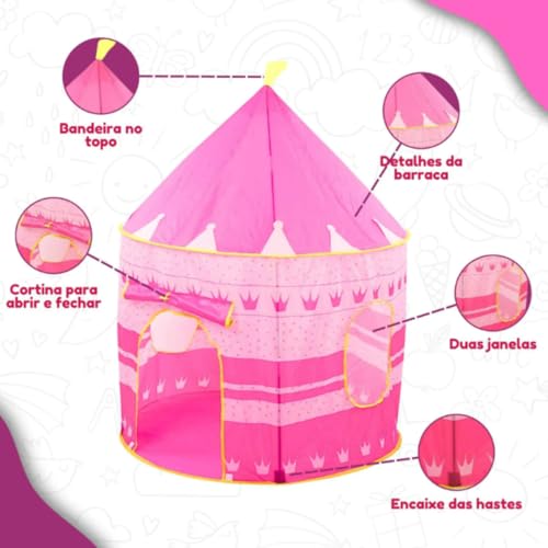 Barraca Infantil Cabana Infantil Menina E Menino Tenda Cabaninha Dobravel Castelo Das Princesas E Príncipes [ K-SELL IMPORTS ] (Rosa)