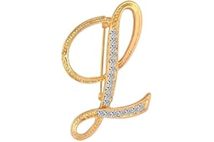 DSADKI A-Z Lette Brooch 26 Initial Pins Gold Plated Metal Brooches - Clear Crystal Rhinestone Brooch Breastpin for Women