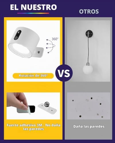 Pacote de 2 Candeeiros de Parede RGB LED Recarregáveis AURI WL01