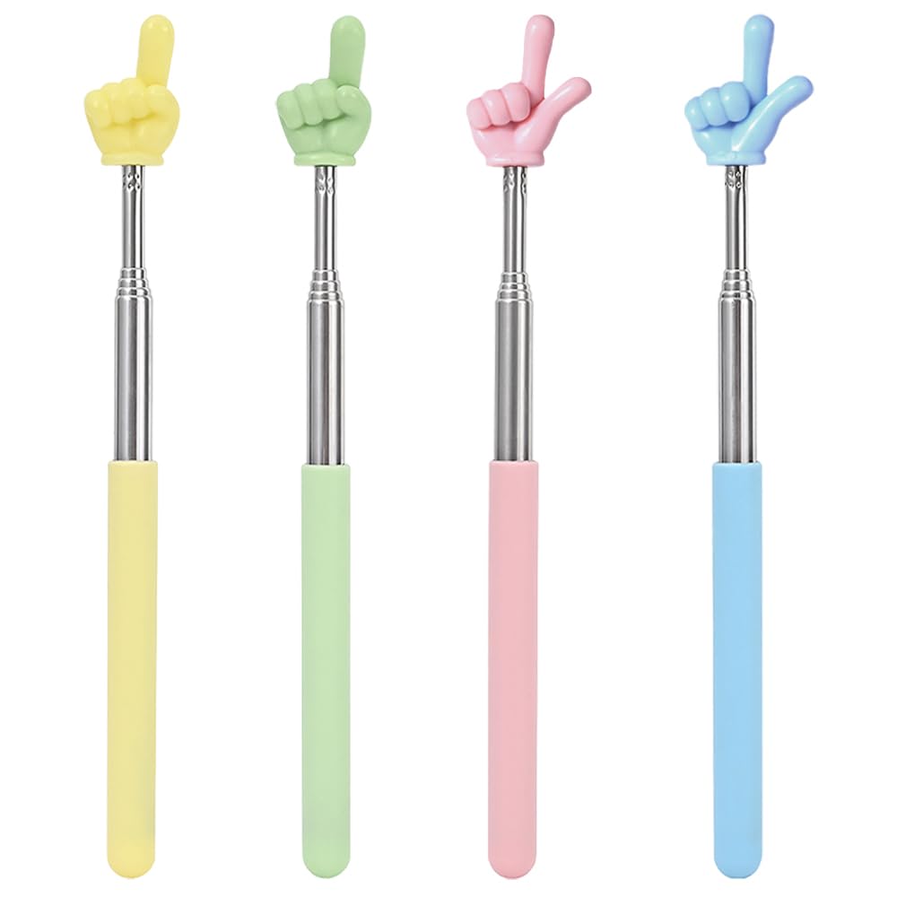 TRKETK 4 Pcs Retractable Finger Pointer Stick, Mini Retractable Pointing Stick Extendable Teacher's Pointer Presentation Finger Pointer Stick Mini Hand-Shaped Classroom Pointer for Teacher Supplies