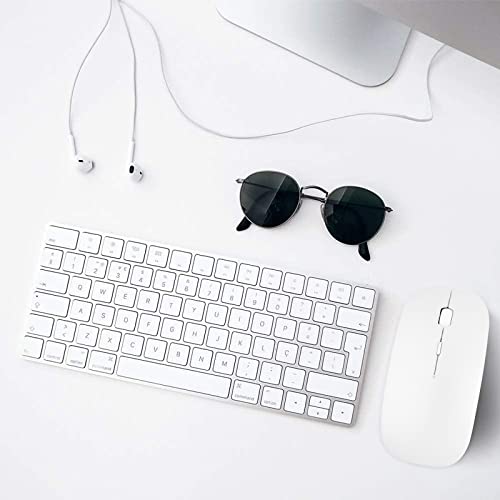 YOMYM Mouse Ratón óptico Inalámbrico Recargable 2.4 G, Silencioso Click con Receptor USB y Tipo-c Adaptador 3 Ajustable DPI Ratón Para Computadora, Ideal para Ordenadores portátiles, PCs, Blanco
