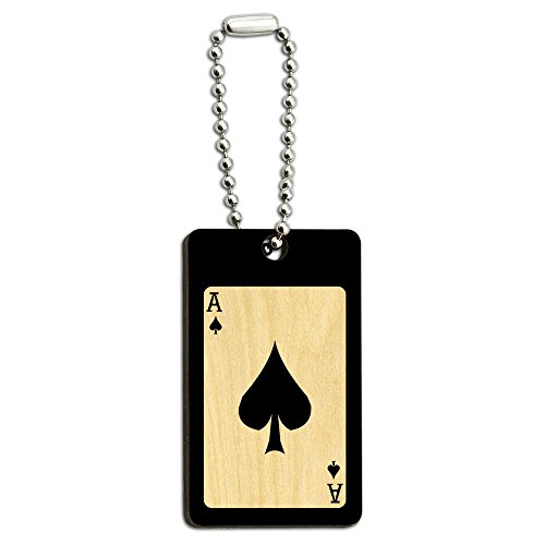 Playing Cards Ace of Spades - Poker Wood Wooden Rectangle Key Chain