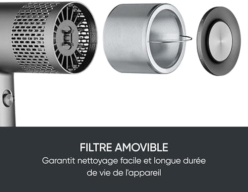 Seche cheveux performant avec moteur BLDC et technologie ionique, Sèche cheveux avec diffuseur et concentrateur magnétiques, sèche-cheveux puissant 2 000 W, Gris, HT 0171