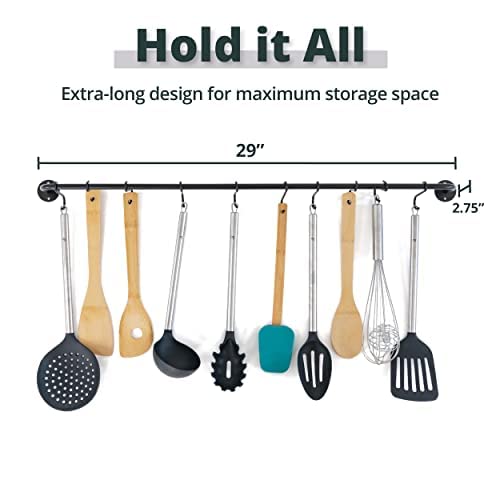 Greenco Pot and Pan Wall Mounted Rail Hanger Racks Cookware Set and Storage Organization 15