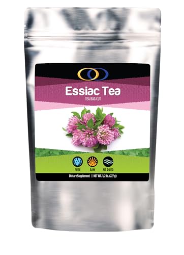 Optimally Organic ESSIAC Tea - Tea Bag Cut - 8 Herb Recipe by Rene Caisse! USA & EU Grown Burdock Root - Sheep Sorrel Whole Plant with Roots - Blessed Thistle - Kelp - Watercress, Red Clover, Slippery Elm, Turkey Rhubarb