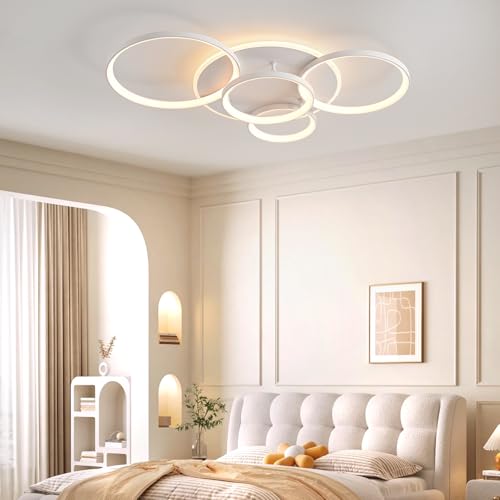 MOUNM Modern LED Ceiling Light, Bedroom Chandelier, Dimmable LED Ceiling Light, 3000 K-6000 K for Living Room, Bedroom, Dining Room, 60 W, 5600 lm