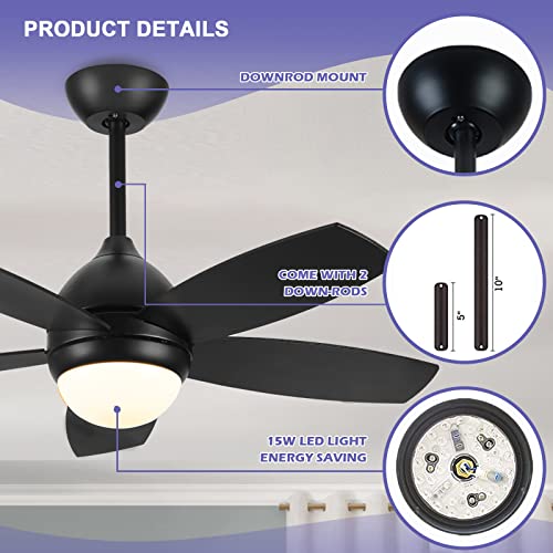 Noiseless 42" Matte Black Ceiling Fans with Lights and Remote Modern