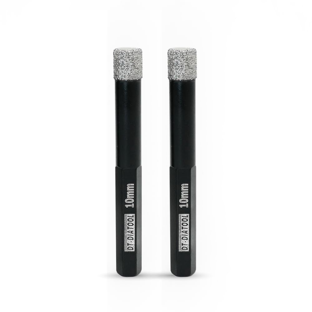 DT-DIATOOL Hex Shank Dry Diamond Drill Core Bits 2PCS 10mm Vacuum Brazed Hole Saw for Tile Porcelain Ceramic Marble Granite