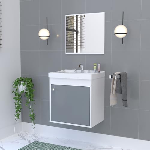 RIVERZZA Kit Gabinete Armario para Banheiro 100% MDF com Cuba - Veneto Branco 40cm (GIANDUIA)