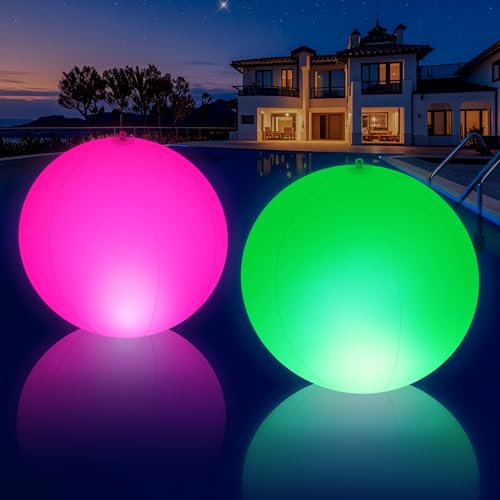 KingSom Solar Floating Pool Lights, Large Inflatable Balls Floating Pool Lights, IP68 Waterproof Solar Ball Pond Light, Colour Changing Hanging Balls Light-2PCS