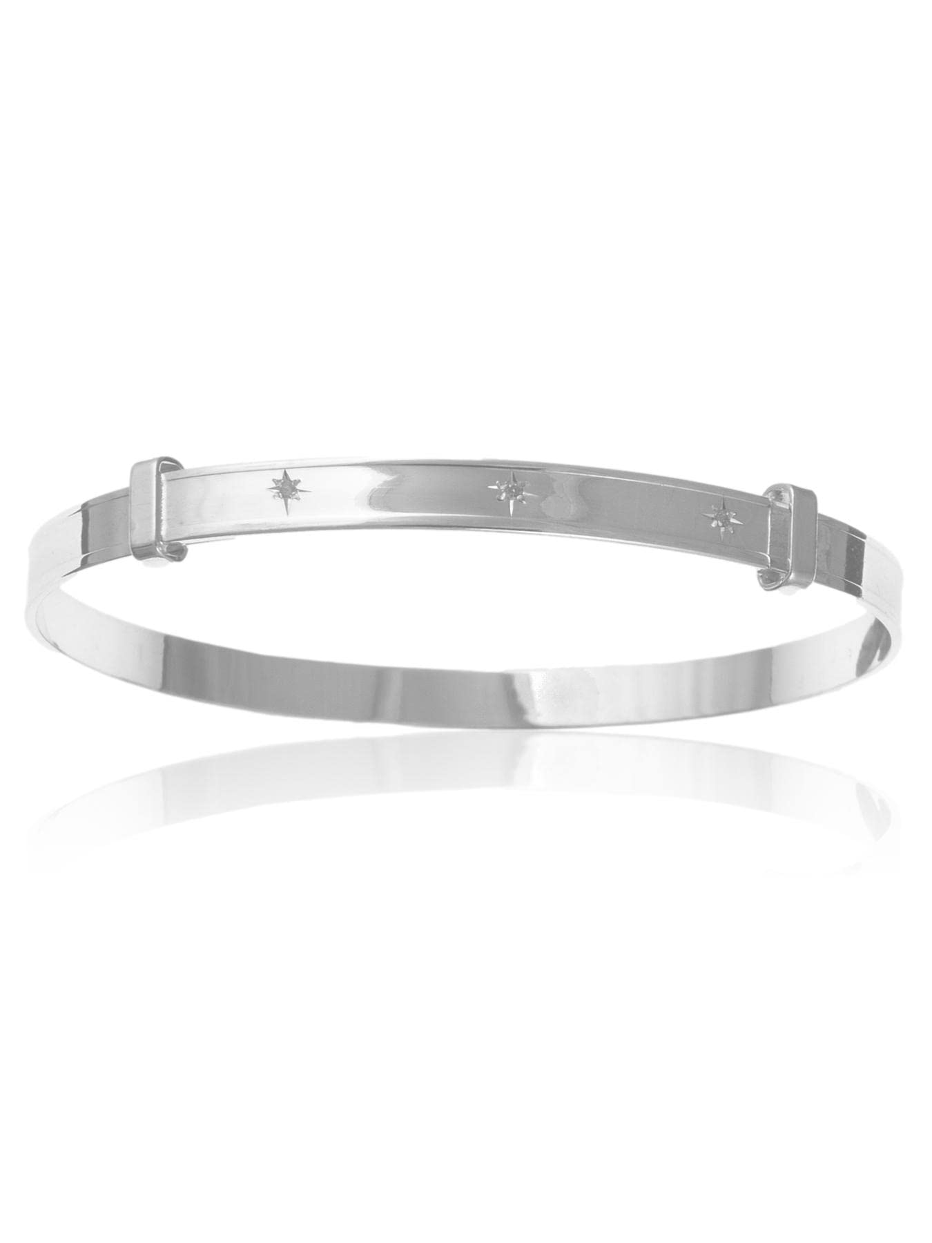 Designer Inspirations Boutique 5MM Wide Diamond Set Expanding/Expandable/Adjustable Bangle Bracelet for Women/Ladies - 925 Sterling Silver - Size: WOMEN