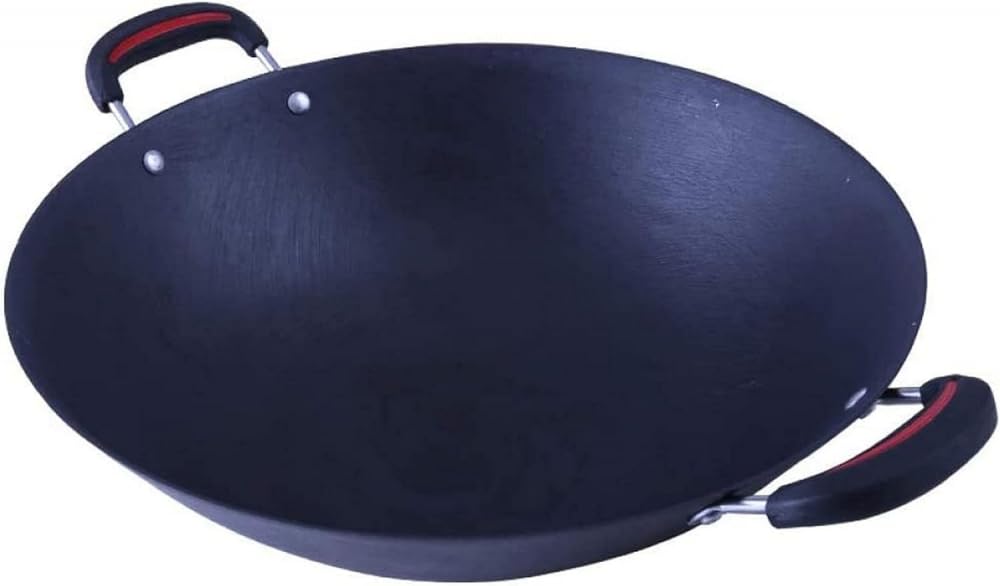 Cast Iron Wok Pan Pig Iron Wok Non-Stick Non-Coating Thickened Cast Iron Double Ear Round Bottom Gas Wok-Diameter36cm