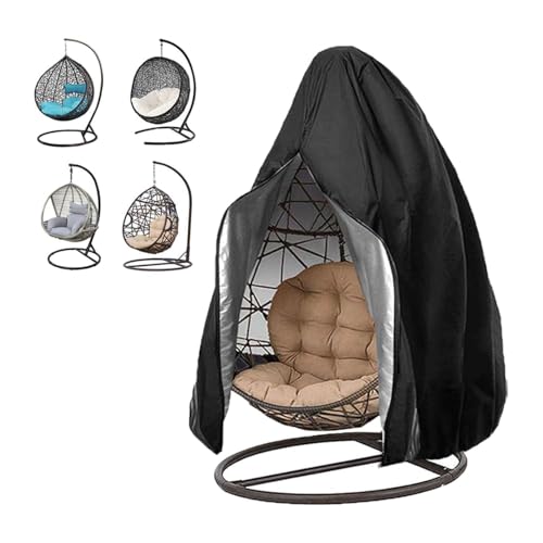 EASYBUYTECH Patio Egg Chair Covers with Zipper, Wicker Egg Swing Chair Covers, Waterproof Heavy Duty Weather Resisatnt Outdoor Chair Cover, Windproof Hanging Chair Cover, 190 x 115cm, Black
