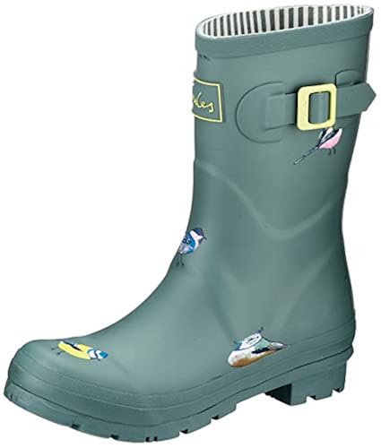 Joules Women's Molly Welly Rain Boot, Green Birds, in Oman