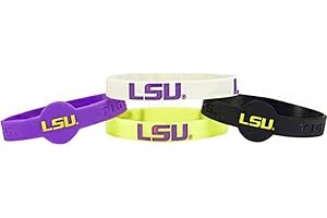 aminco NCAA LSU Tigers Silicone Bracelets, 4-Pack , 1/2" wide with 1" round