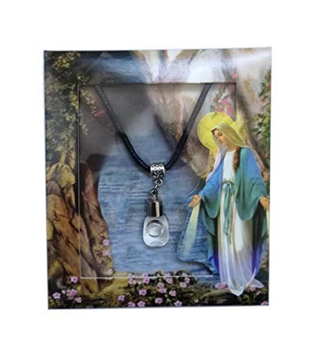 Eurofusioni Miraculous Madonna Holy Water - Glass Vial pendant with necklace - Pendant height: 1.45 inch