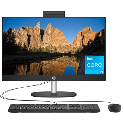 HP 23.8 inch All-in-One Desktop PC, FHD Display, Intel Core i3-N300, 8 GB RAM, 256 GB SSD, Intel UHD Graphics, Windows 11 Home, 24-cr0030 (2023), Shell White