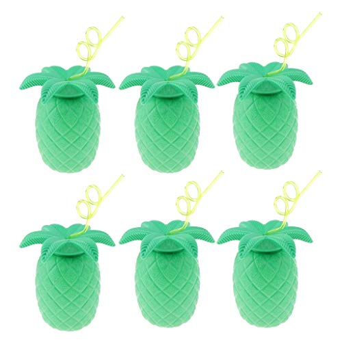 6pcs Hawaiian Luau Pineapple Drink Cup Straw Summer Aloho Luau Beach Party Tableware - Green