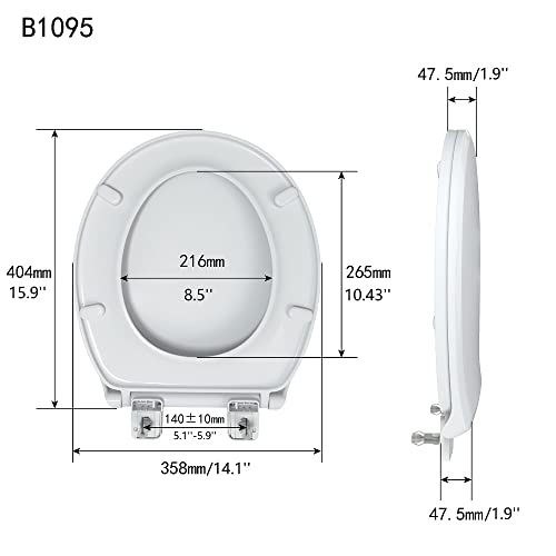 R&T Round Toilet Seat for Standard Toilet Bowl (16.5'') NoSlam Soft