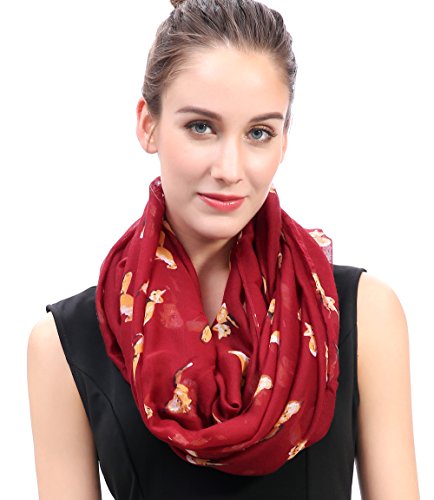 Lina & Lily Dark Red Fox Print Infinity Loop Scarf Light Weight