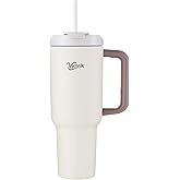 Vynrik Insulated 40 oz Tumbler with Handle and Straw,Stainless Steel Water Bottles with Lid,To Go Double Wall Hot and Cold Tumbler(WHITE)