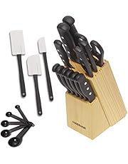 Farberware 22-Piece Never Needs Sharpening Triple Rivet High-Carbon Stainless Steel Knife Block and Kitchen Tool Set, Black