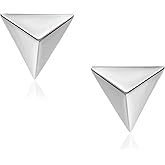 Sea of Ice Sterling Silver Polish Finished Pyramid, Star, Heart, Mini Disc, X Cross Minimalist Stud Earrings for Women - Elegant Sterling Silver Earrings for Women – Nickel-Free