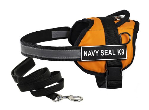 Dean & Tyler Bundle 18 to 21-Inch Orange Navy Seal K9 "DT Works" Harness with B…