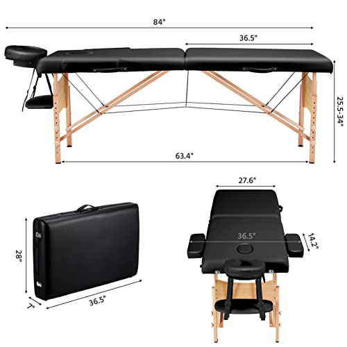 Yaheetech Massage Table Portable Lash Bed Tattoo Table 28" Wide for Eyelash Extensions Height