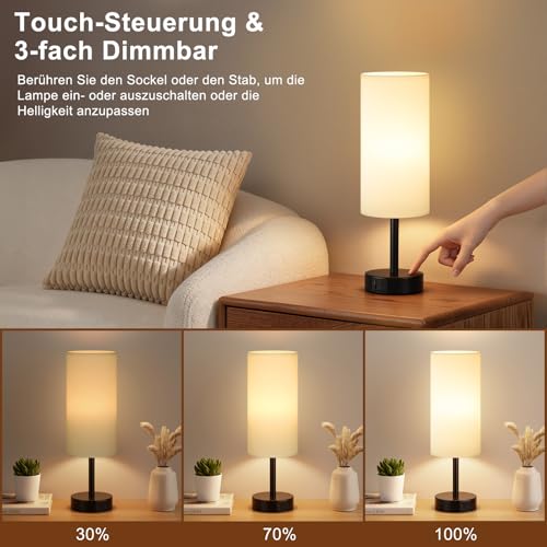 PreeOtti Bedside Lamp Touch Dimmable Table Lamp with USB A+C Charging Function, Linen Fabric Lampshade, Touch Lamp for Bedside Table, Living Room, Bedroom, Children's Room, Office (Includes Bulb)