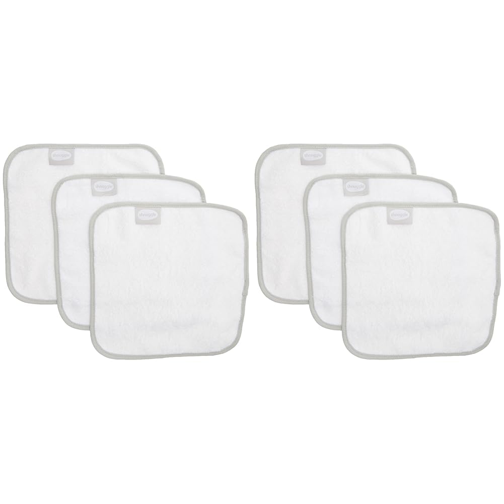 Shnuggle Baby Wash Cloths White | 6 Pack of Super Premium Soft Cloths | 26 x 26cm | Made from Natural Bamboo Cotton | Perfect for Sensitive Skin