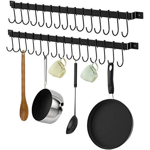 XChef Kitchen Rail with 15 S Hooks, 2Pack 26inch Utensil Rack Wall