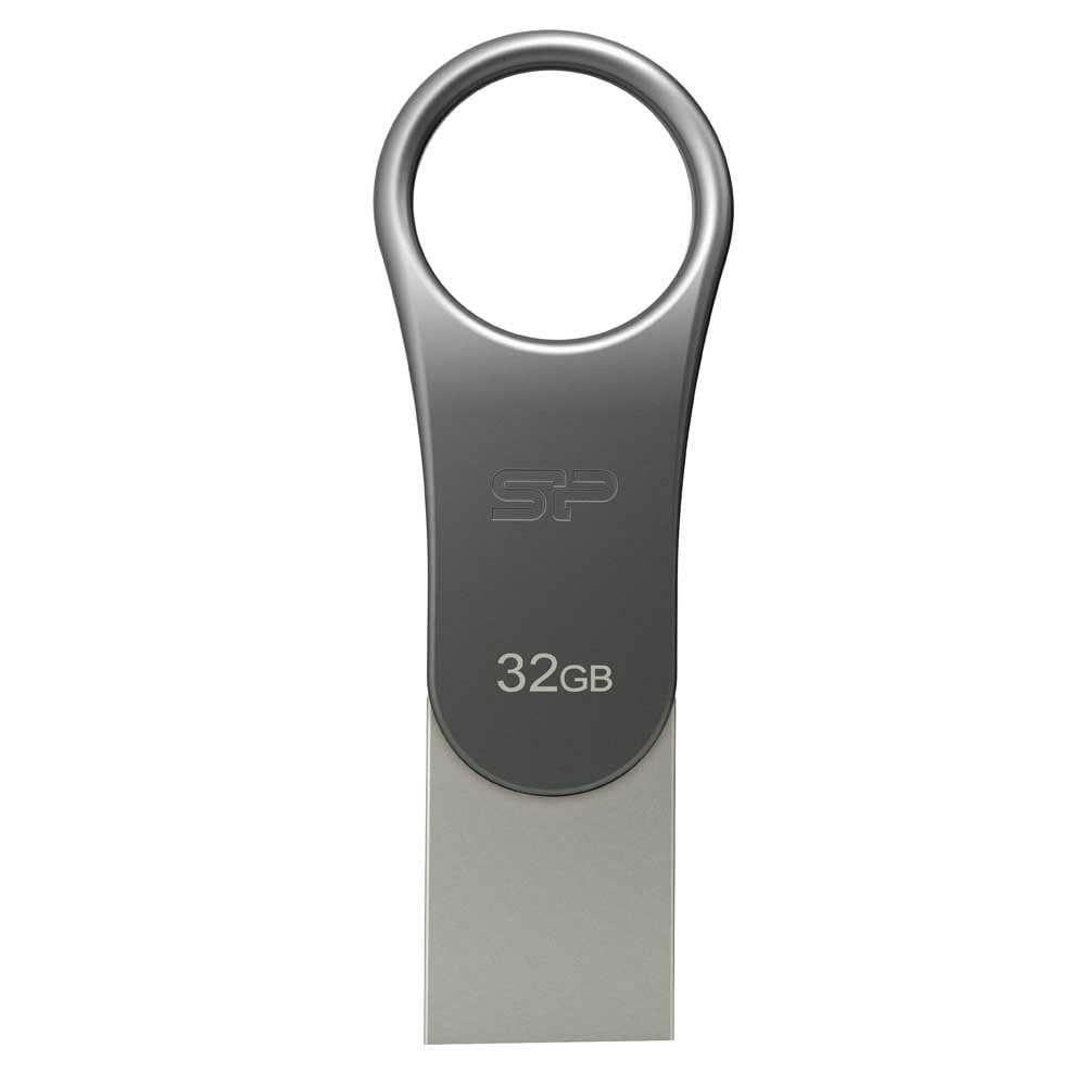 Silicon Power 32 GB Mobile C80 Dual Flash Drive for Type-C Ready Mobile Devices - Titanium/Zinc