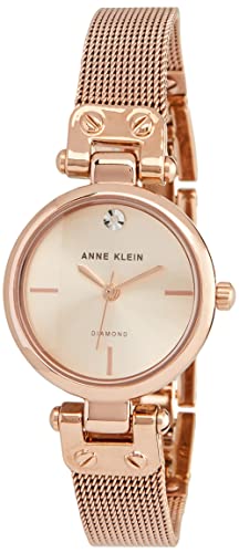 Anne Klein Women's Genuine Diamond Dial Gold-Tone Mesh Bracelet Watch