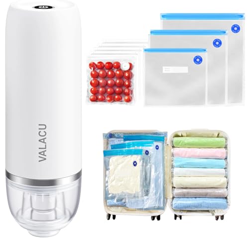 Vacuum Sealer for Sealing Food, Handheld Vacuum Pump Comes with 15 Small Vacuum Seal Bags for Clothing,Travel Vacuum Storage Bags with Electric Pump Suitable for Food, Baby Clothes and Toiletries