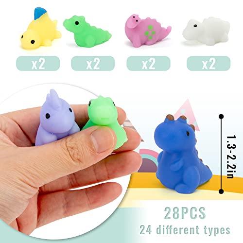 LOVESTOWN Mochi Squishy Toys, 28PCS Mini Kawaii Dinosaur Squishies Stress Relief Fidget for Kids Party Favors Goodie Bag Fillers Classroom Prizes Pinata Stuffers